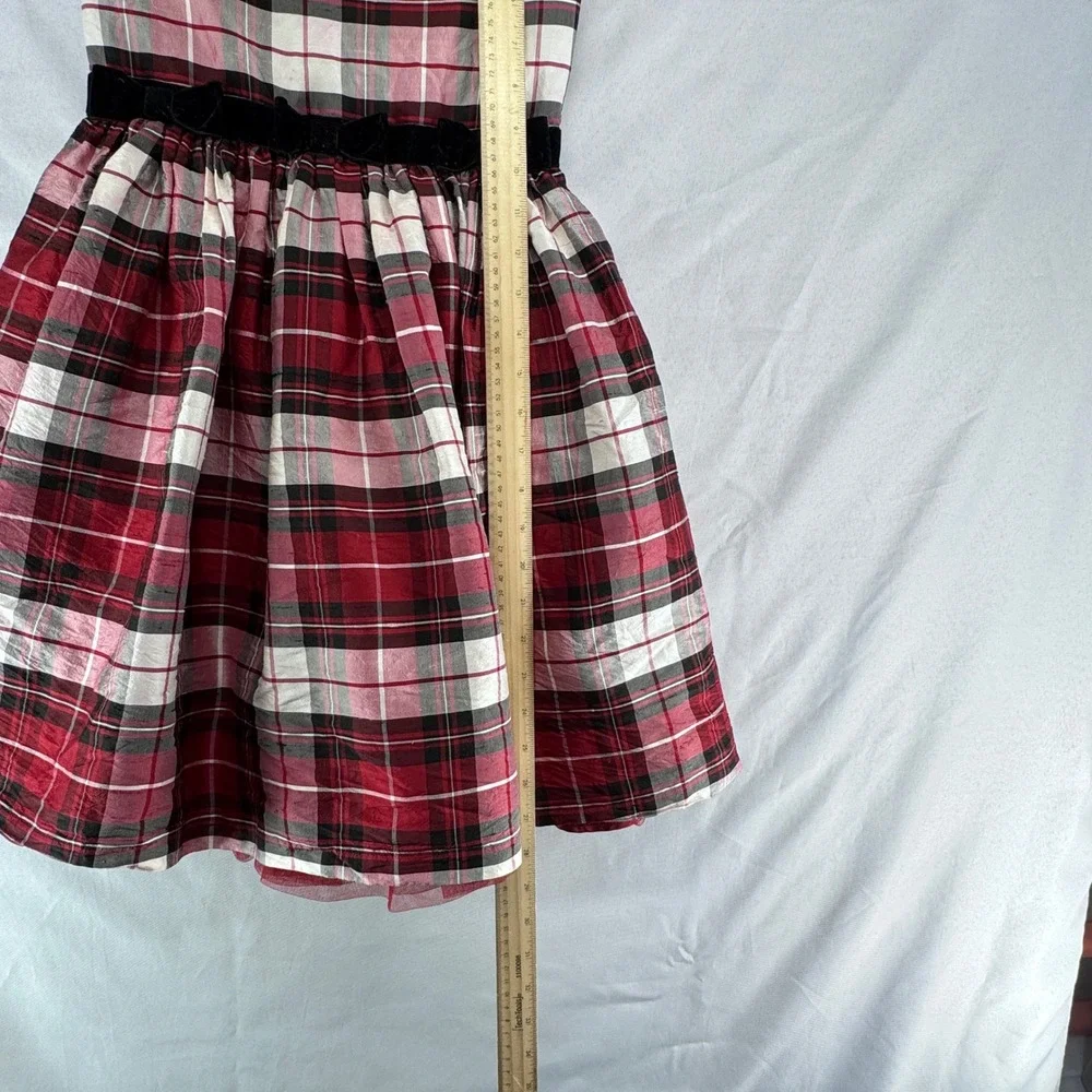 Gymboree Plaid Dress Girls 7 Red Silk Holiday Tartan Velvet Bow Classic Preppy